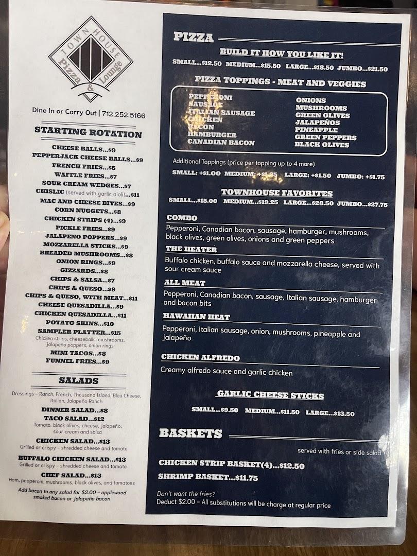 Townhouse Pizza & Lounge Menu
